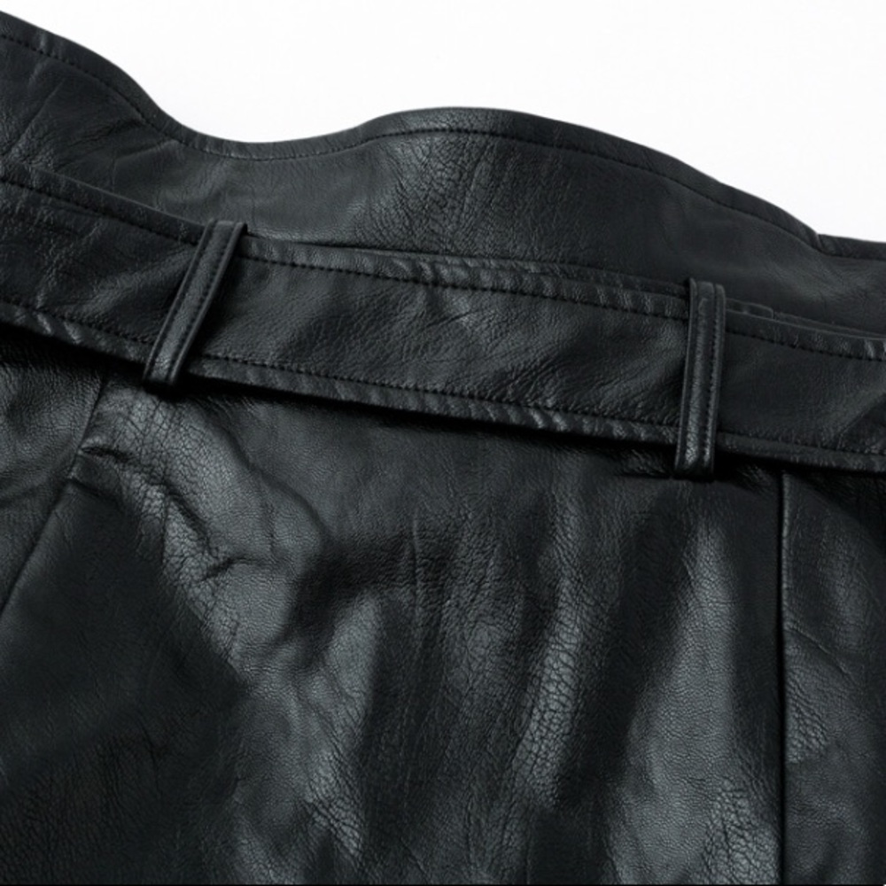 CLEARANCE Black Vegan Faux Leather Zip Up Belted Skirt - Picture 7 of 7